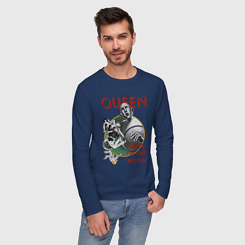 Мужской лонгслив Queen News of the World / Тёмно-синий – фото 3