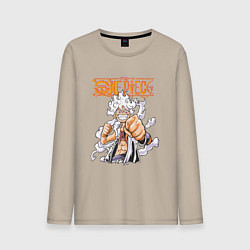 Лонгслив хлопковый мужской Ванпис Монки Д Луффи молния, цвет: миндальный