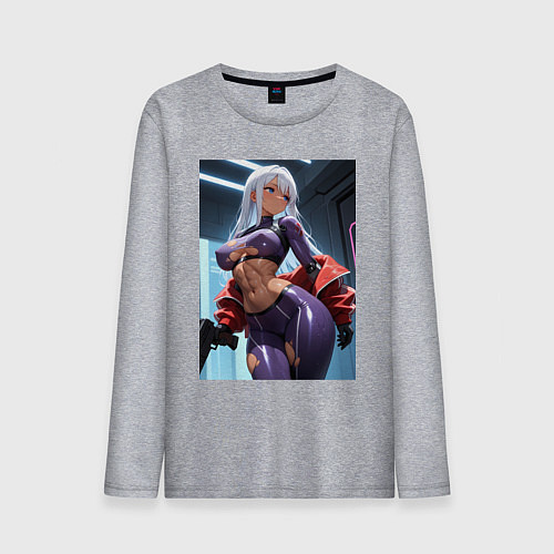 Мужской лонгслив Девушка-киллер с пистолетом / Меланж – фото 1