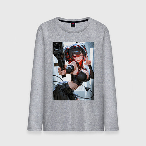Мужской лонгслив Девушка-демон с пистолетом / Меланж – фото 1