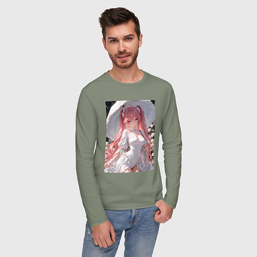 Мужской лонгслив Принцесса сидит под зонтиком / Авокадо – фото 3