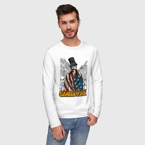 Мужской лонгслив Билл Мясник Банды Нью-Йорка / Белый – фото 3