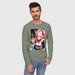 Лонгслив хлопковый мужской Фейт Тамамо в костюме горничной, цвет: авокадо — фото 2