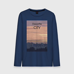 Лонгслив хлопковый мужской Favorite city с городским пейзажем, цвет: тёмно-синий