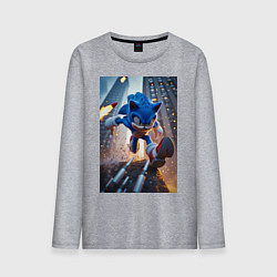 Лонгслив хлопковый мужской Соник убегает от летящих ракет, цвет: меланж