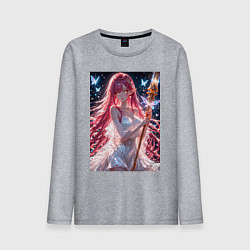 Лонгслив хлопковый мужской Сияющая фея с крыльями и бабочками, цвет: меланж