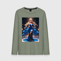 Лонгслив хлопковый мужской Девушка в вечернем платье играет на скрипке, цвет: авокадо