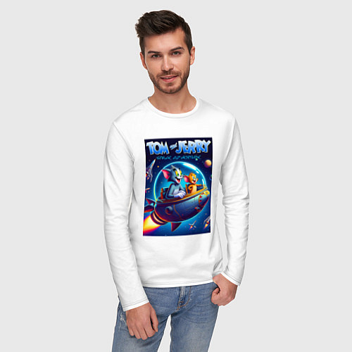 Мужской лонгслив Tom and Jerry - space adventure / Белый – фото 3