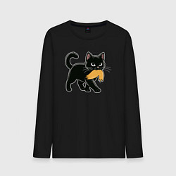 Лонгслив хлопковый мужской Котик и парик Трампа, цвет: черный