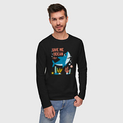 Лонгслив хлопковый мужской Дай мне океан, цвет: черный — фото 2