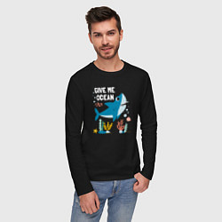 Лонгслив хлопковый мужской Дайте мне океан, цвет: черный — фото 2