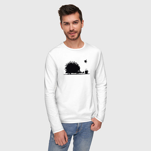 Мужской лонгслив Ёжик и муха / Белый – фото 3