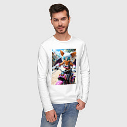 Лонгслив хлопковый мужской Руж из Somic едет на мотоцикле, цвет: белый — фото 2