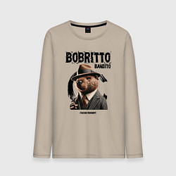 Лонгслив хлопковый мужской Бобрито Бондито итальянские мемы, цвет: миндальный