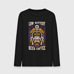 Лонгслив хлопковый мужской Low battery need coffee, цвет: черный