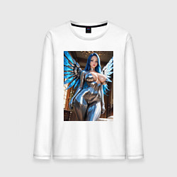 Лонгслив хлопковый мужской Девушка-ангел с механическими крыльями, цвет: белый