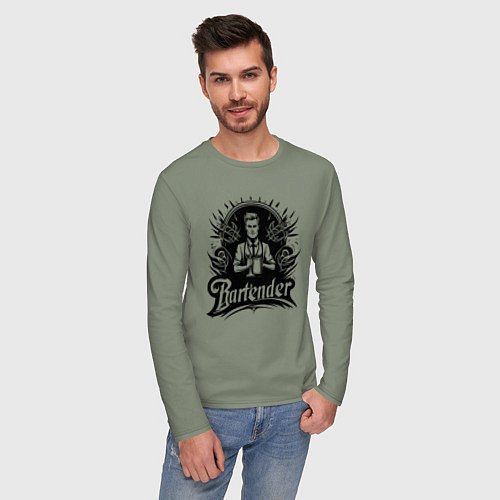 Мужской лонгслив Бармен орнамент / Авокадо – фото 3