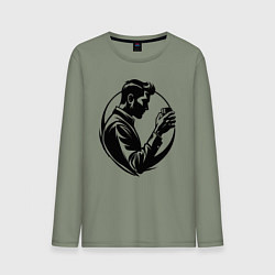 Лонгслив хлопковый мужской Бармен со стаканом, цвет: авокадо