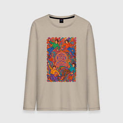 Лонгслив хлопковый мужской Astro психоделический рисунок, цвет: миндальный