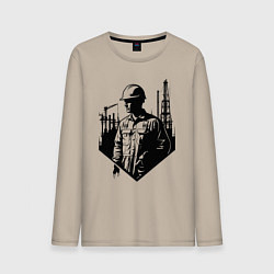 Лонгслив хлопковый мужской Промышленный труд нефтяника, цвет: миндальный