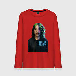Лонгслив хлопковый мужской Билли Айлиш глитч эффект, цвет: красный