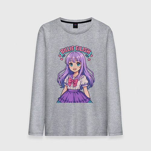 Мужской лонгслив Билли Айлиш аниме стиль / Меланж – фото 1