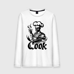 Лонгслив хлопковый мужской Повар готовит блюдо, цвет: белый