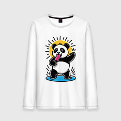 Лонгслив хлопковый мужской Панда с мороженым в стиле комикса, цвет: белый