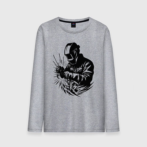 Мужской лонгслив Сварщик варит с искрами / Меланж – фото 1