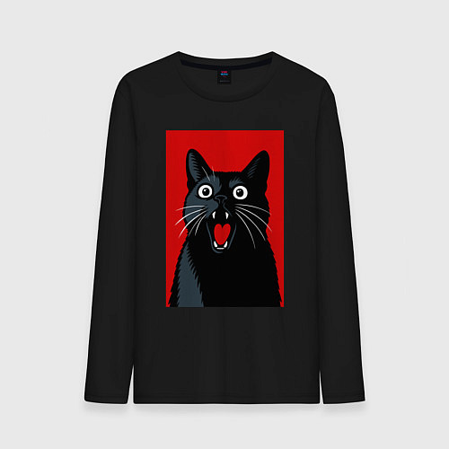 Мужской лонгслив Удивленный черный кот / Черный – фото 1