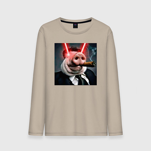 Мужской лонгслив Свинья жестко курит / Миндальный – фото 1