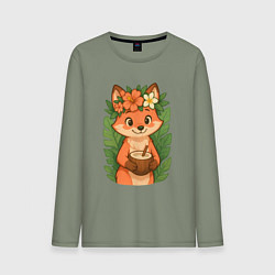 Лонгслив хлопковый мужской Тропическая лисичка, цвет: авокадо