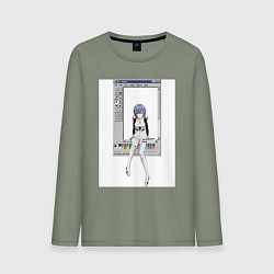 Лонгслив хлопковый мужской Аянами Рей в paint окне, цвет: авокадо