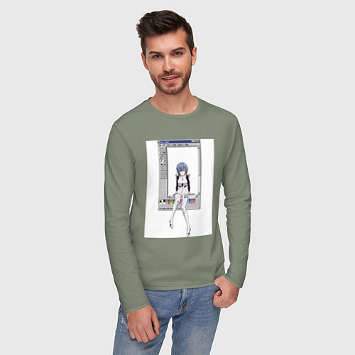 Мужской лонгслив Аянами Рей в paint окне / Авокадо – фото 3