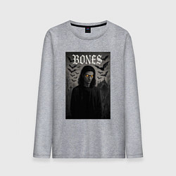Лонгслив хлопковый мужской Bones с желтыми горящими глазами, цвет: меланж