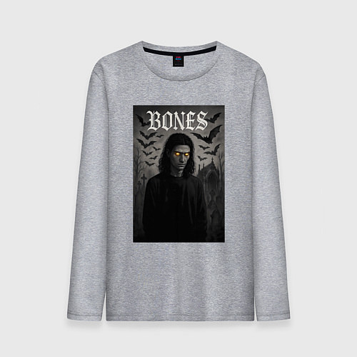 Мужской лонгслив Bones с желтыми горящими глазами / Меланж – фото 1