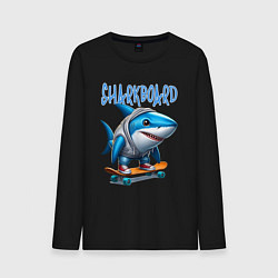 Лонгслив хлопковый мужской Акула крутой скейтбордист - нейроарт фантазия, цвет: черный