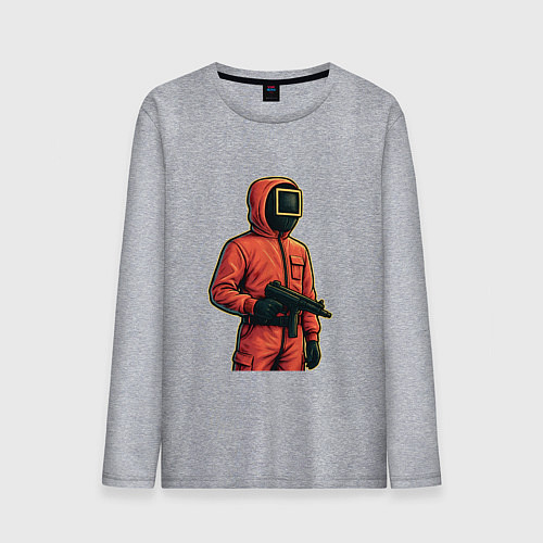 Мужской лонгслив Игра в кальмара - страж с пулеметом / Меланж – фото 1