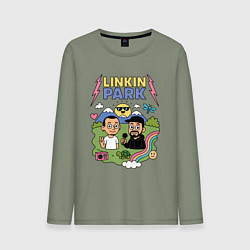 Лонгслив хлопковый мужской Линкин Парк, мультяшный стиль, цвет: авокадо