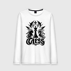 Лонгслив хлопковый мужской Шахматный король и кони динамичный, цвет: белый