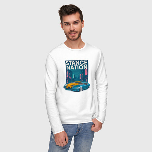 Мужской лонгслив Stance Nation Supra MK5, Lexus IS300, 240SX / Белый – фото 3