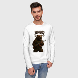 Лонгслив хлопковый мужской ВМФ медведь с автоматом, цвет: белый — фото 2