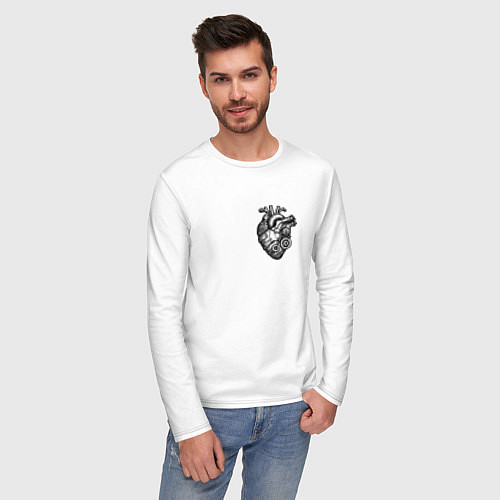 Мужской лонгслив Механическое сердце чб / Белый – фото 3