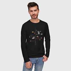 Лонгслив хлопковый мужской Falling leaves, sitting owls, цвет: черный — фото 2