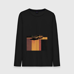 Лонгслив хлопковый мужской Ретрофутуризм спорткар поп-арт 1970-е, цвет: черный