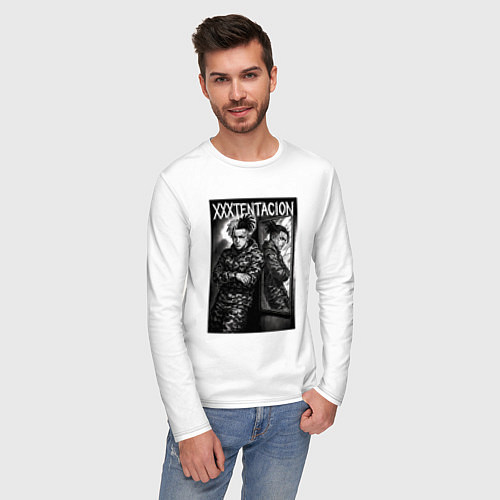 Мужской лонгслив XXXTentacion у зеркала / Белый – фото 3