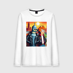 Лонгслив хлопковый мужской Фрай и Бендер жители Нью-Йорка, цвет: белый