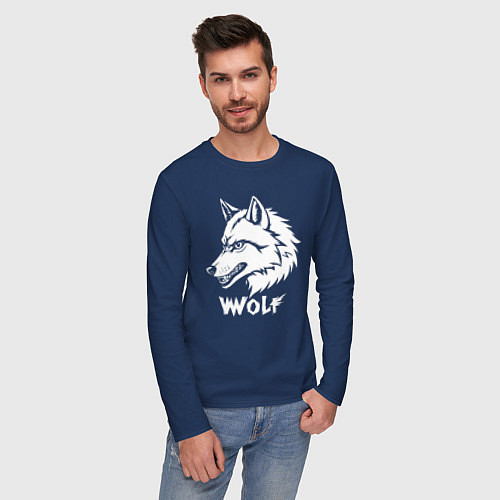 Мужской лонгслив Волк с оскалом / Тёмно-синий – фото 3