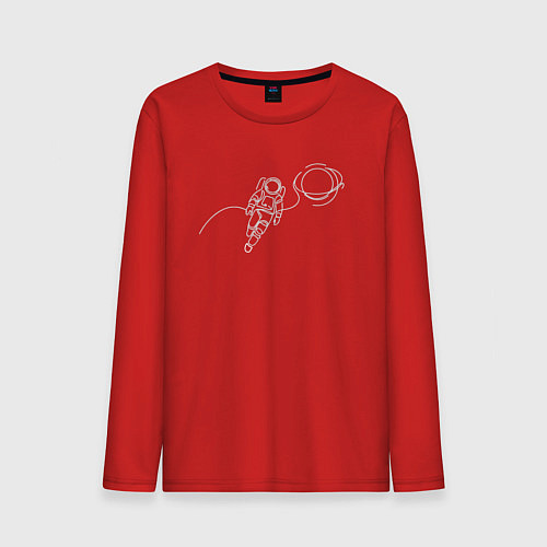 Мужской лонгслив Космонавт рядом с планетой лайн арт / Красный – фото 1