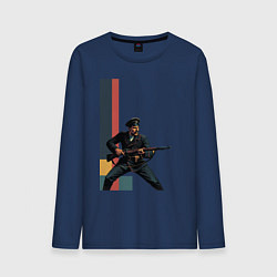 Лонгслив хлопковый мужской Поп-арт, белогвардеец, цвет: тёмно-синий
